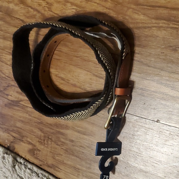 Land’s End Canvas Leather Solid Brass Belt Size 42 - Picture 1 of 6